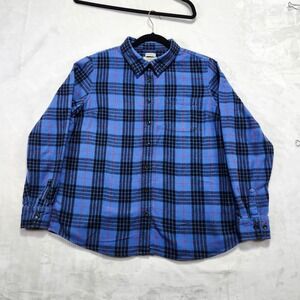 LLBean Mens Flannel Shirt Blue Black Red Plaid Slightly Fitted XL